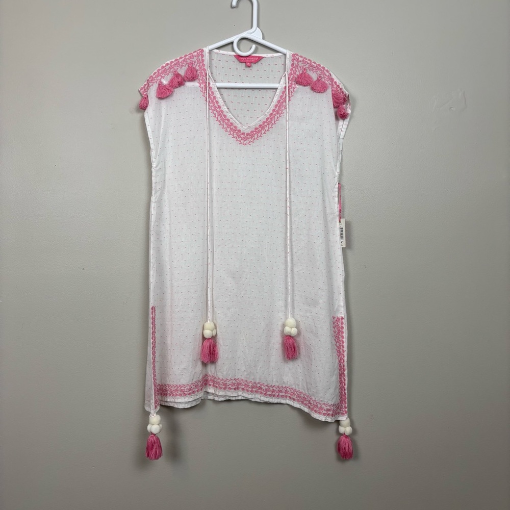 Simply‎ Southern Cover Up Dress Pink White Medium Swiss Dot Coastal Resort Wear